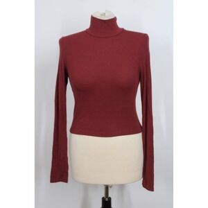 Wilfred S Maroon Red Ribbed Knit Mock Neck Long Sleeve Top Aritzia